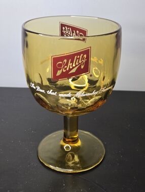 Vintage Schlitz Beer Amber Glass Thumbprint Goblet UNUSED